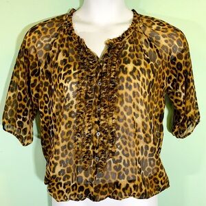 Express animal print ruffled blouse sheer chiffon ruffled front sz S